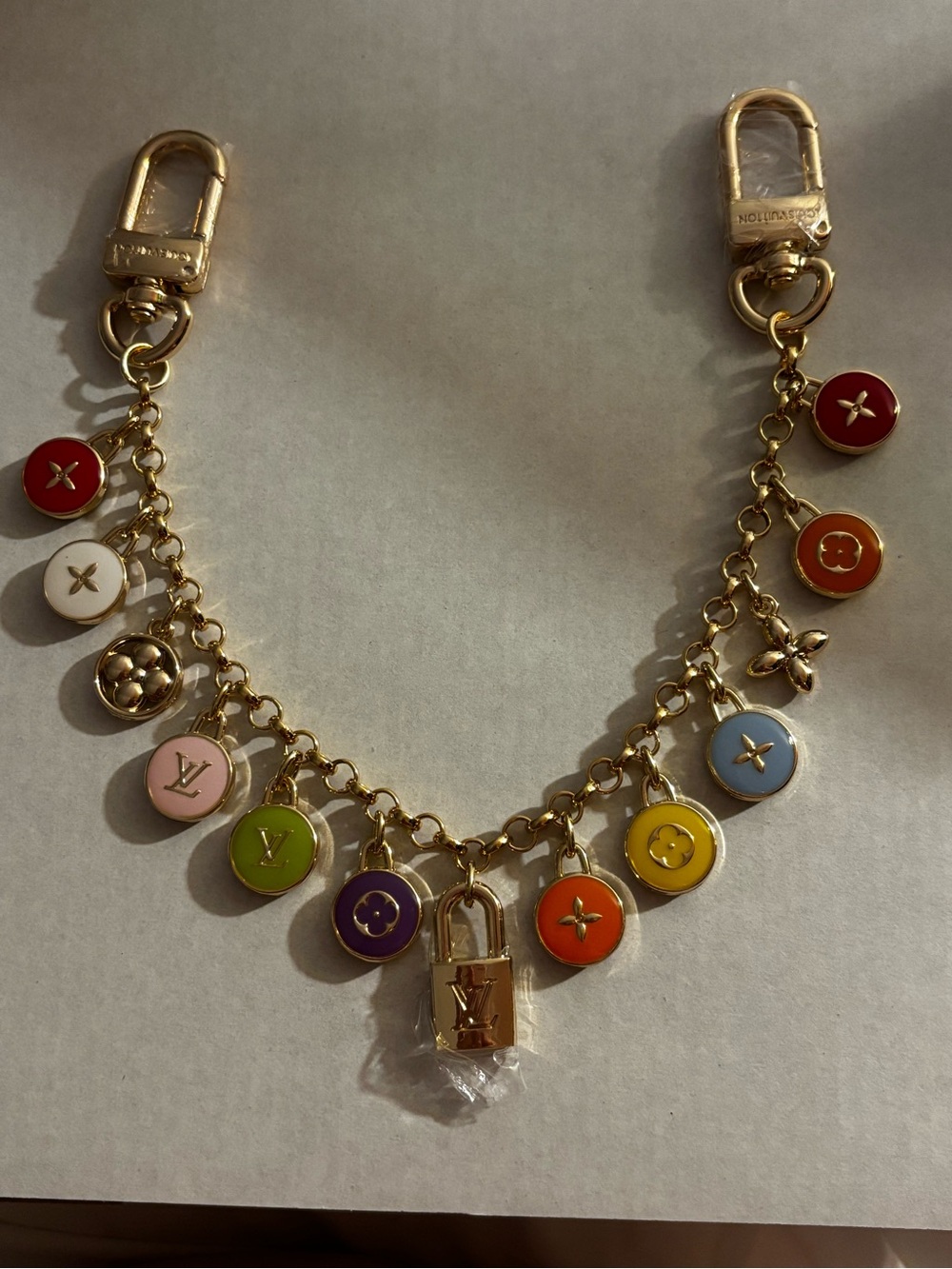 Brand New ! Multicolor Enamel bag Charm Keychain with Gold-Tone padlock